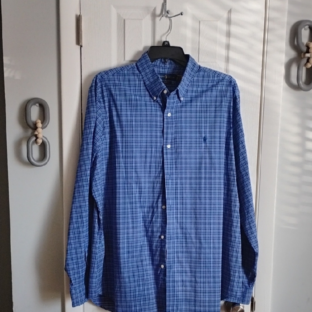 New POLO RALPH LAUREN Blue White Plaid Button-Down Shirt